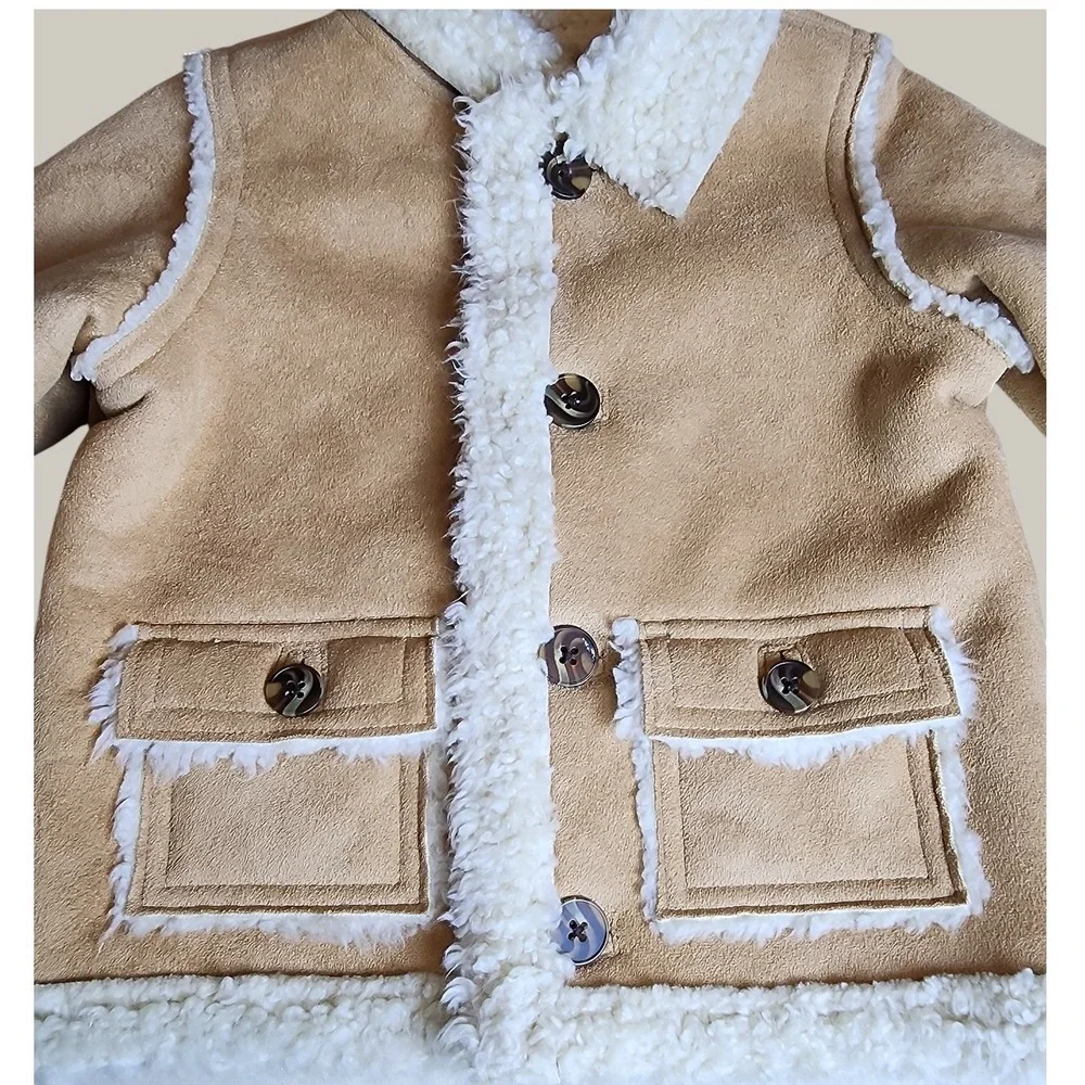Vtg‎ Baby Gap Kids Suede Sherpa Lined Jacket Tan Brown Sz 6 12 Months Cabincore
